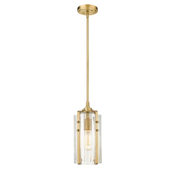 Z-Lite Alverton 1 Light Mini Pendant, Rubbed Brass & Clear 3036MP-RB - main